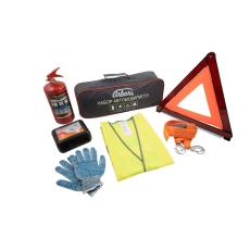 Автомобильный набор серый\оранжевый Plus ARBORI (аптечка, жилет, огнетушитель, знак, перчатки, трос 5 т)